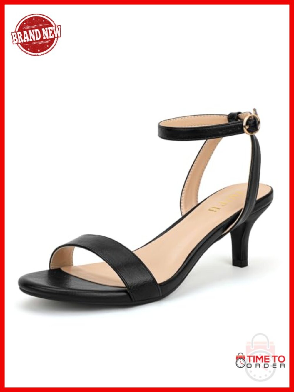 Kitten heel open toe ankle strap sandals